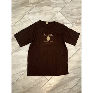 Aruba One Happy Island Caribbean Beach Graphic T-Shirt Short Sleeve XXL Brown